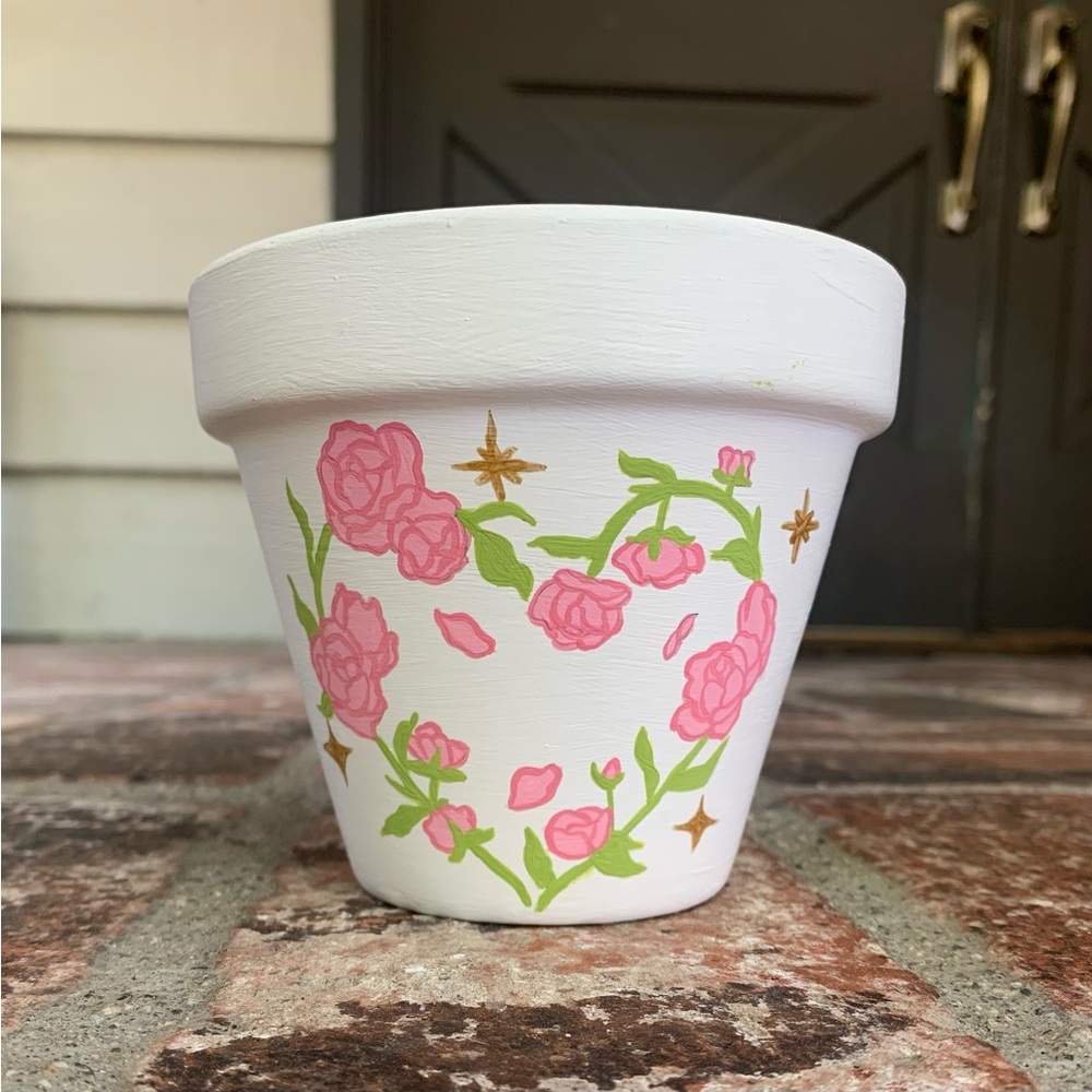 Rose heart hand painted garden pot